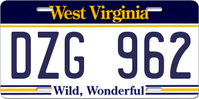 WV license plate DZG962