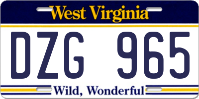WV license plate DZG965