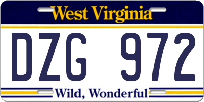 WV license plate DZG972