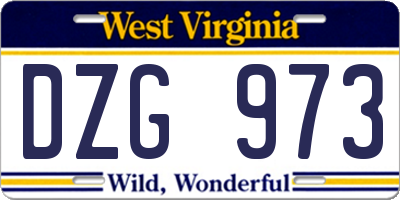 WV license plate DZG973