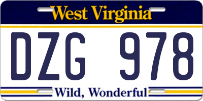 WV license plate DZG978