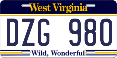 WV license plate DZG980