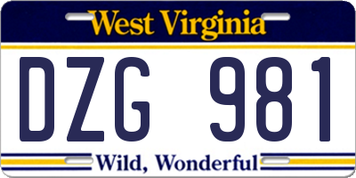 WV license plate DZG981