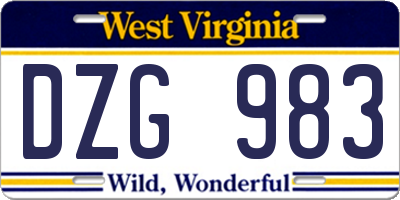 WV license plate DZG983