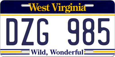 WV license plate DZG985