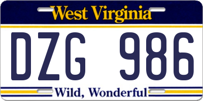 WV license plate DZG986