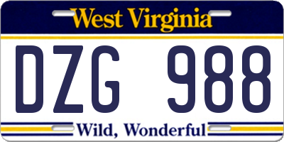 WV license plate DZG988