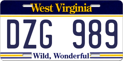 WV license plate DZG989