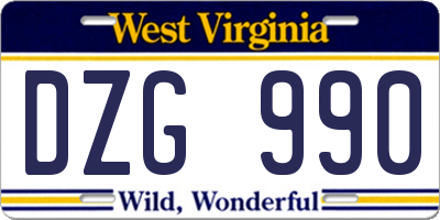 WV license plate DZG990