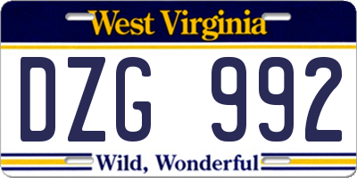 WV license plate DZG992