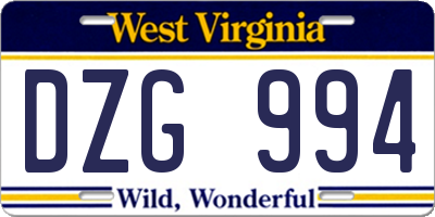 WV license plate DZG994