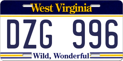 WV license plate DZG996