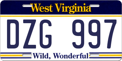 WV license plate DZG997