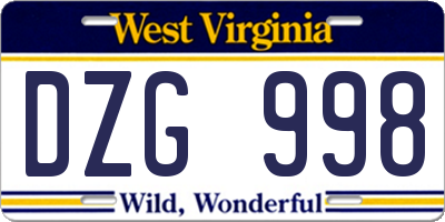 WV license plate DZG998