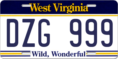 WV license plate DZG999