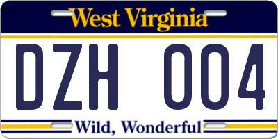 WV license plate DZH004