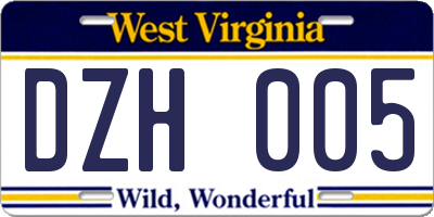 WV license plate DZH005