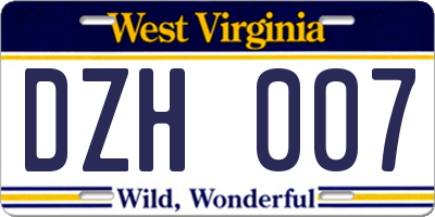 WV license plate DZH007