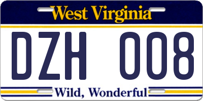 WV license plate DZH008