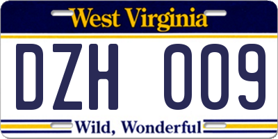 WV license plate DZH009