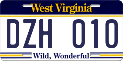 WV license plate DZH010