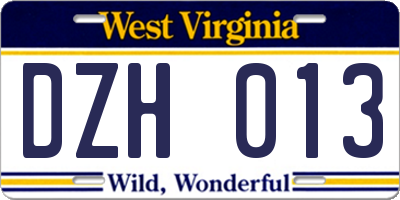 WV license plate DZH013
