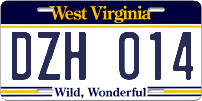 WV license plate DZH014