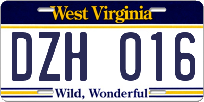 WV license plate DZH016