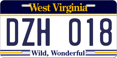 WV license plate DZH018