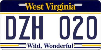 WV license plate DZH020