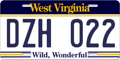 WV license plate DZH022