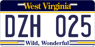 WV license plate DZH025