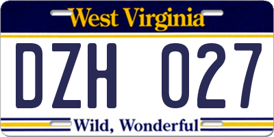 WV license plate DZH027