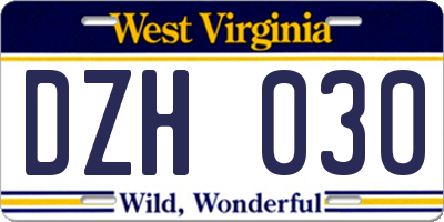 WV license plate DZH030