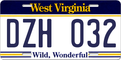WV license plate DZH032