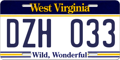 WV license plate DZH033