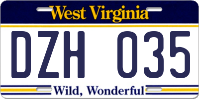 WV license plate DZH035