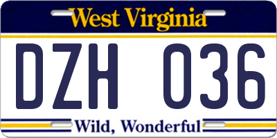 WV license plate DZH036