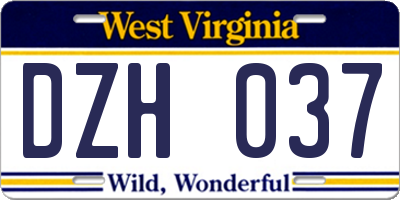 WV license plate DZH037