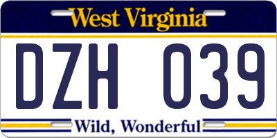 WV license plate DZH039