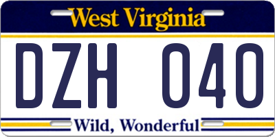 WV license plate DZH040