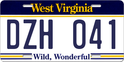 WV license plate DZH041