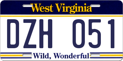 WV license plate DZH051