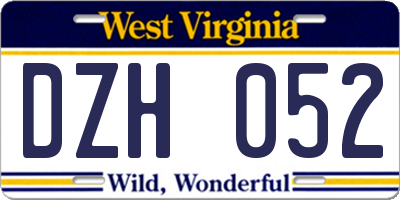 WV license plate DZH052
