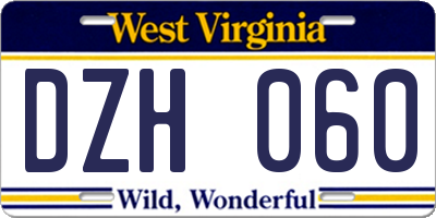 WV license plate DZH060