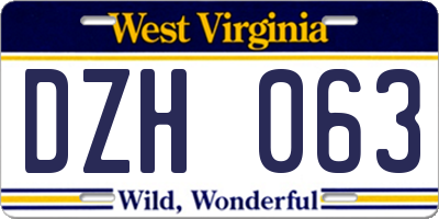 WV license plate DZH063