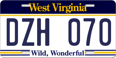 WV license plate DZH070