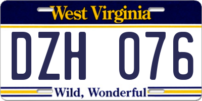 WV license plate DZH076