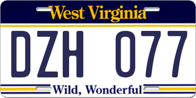 WV license plate DZH077
