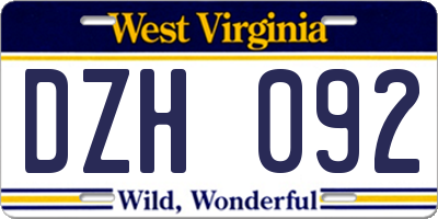 WV license plate DZH092